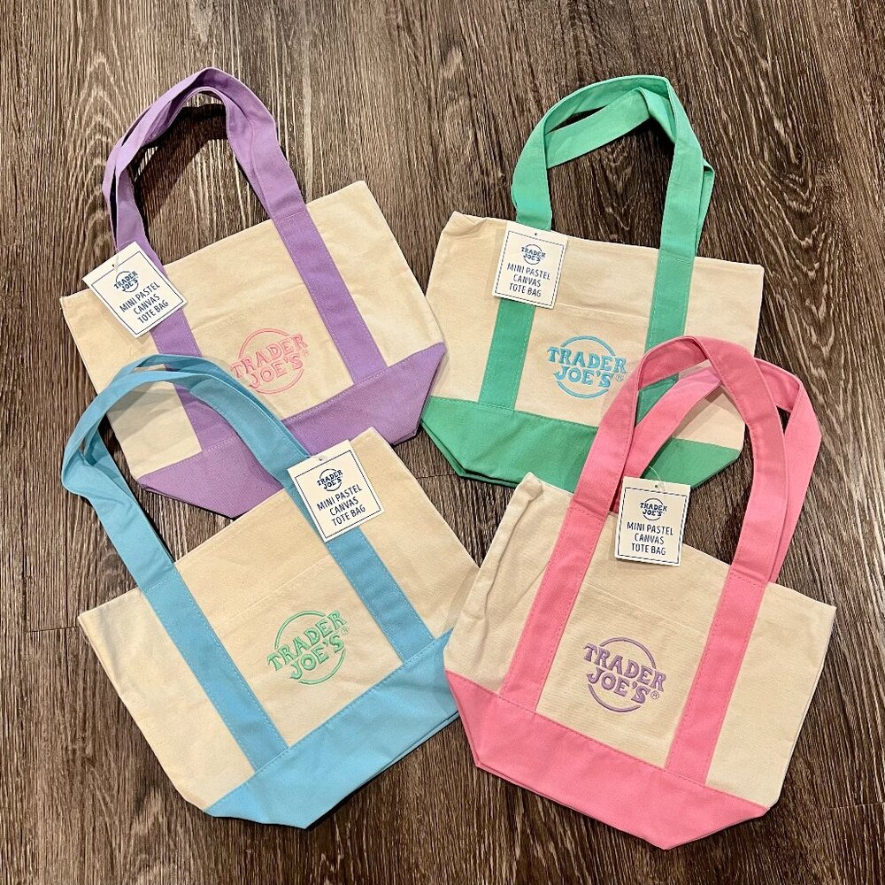NWT Trader Joe's Mini Pastel Canvas Tote Bags